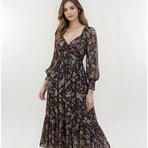 Angie Boho Floral Maxi Dress Women S Festival Sheer Overlay Dark Feminine Fairy